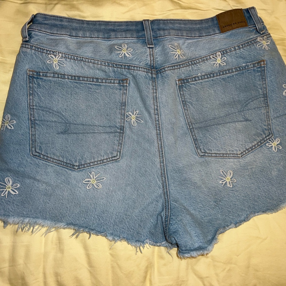 American Eagle Outfitters Light Blue Jean Shorts with Floral Embroidery